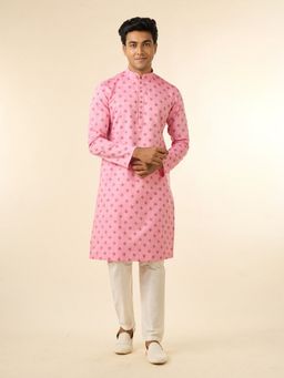 Diwas by Manyavar - Men Pink Cotton Elegance Kurta with Pyjama