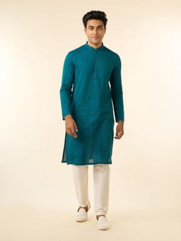 Diwas by Manyavar - Men Verdant Teal Green Kurta with Pyjama