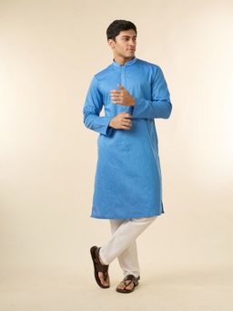Diwas by Manyavar - Men Mid Blue Dazzling Kurta with Pyjama