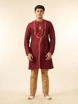 Diwas by Manyavar - Men Dazzling Maroon Kurta with Pyjama