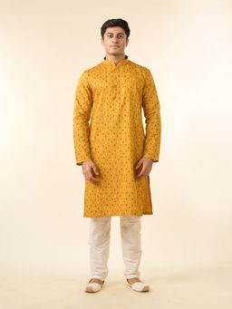 Diwas by Manyavar - Men Mustard Cotton Kurta with Pyjama