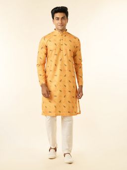 Diwas by Manyavar - Men Breezy Mustard Kurta with Pyjama