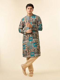 Diwas by Manyavar - Men Teal Hues Royal Kurta with Pyjama