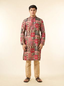 Diwas by Manyavar - Men Regal Red Enchantment Kurta with Pyjama