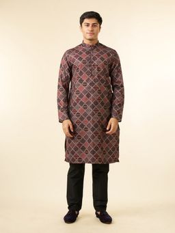 Diwas by Manyavar - Men Black Blended Cotton Printed Fancy Kurta with Pyjama