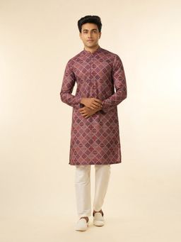 Diwas by Manyavar - Men Wine Blended Cotton Printed Fancy Kurta with Pyjama