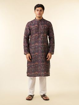 Diwas by Manyavar - Men Enchanting Dark Blue Kurta with Pyjama