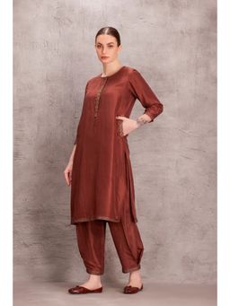 Janki India - Brown Dupion Silk Kurta with Salwar (Set of 2)