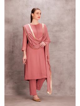 Janki India - Dusty Georgette Pink Kurta with Pant and Dupatta (Set of 3)