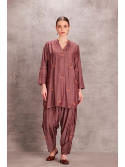 Janki India - Mauve Move Munga Silk Kurta with Salwar (Set of 2)