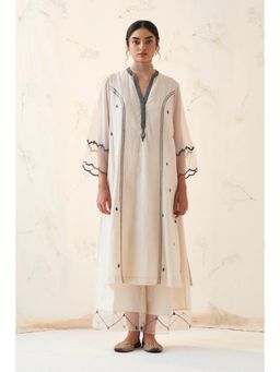 Janki India - Ivory Chanderi Paisley Kurta With Palazzo (Set of 2)