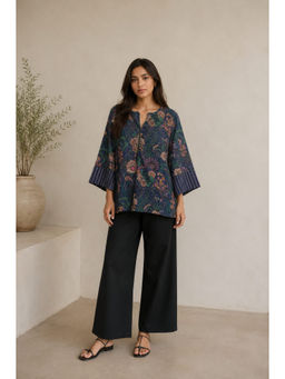 LABEL NAARITI - Arya Blue Aquatic Print Cotton Top