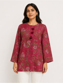 LABEL NAARITI - Arya Pink Aquatic Print Cotton Top