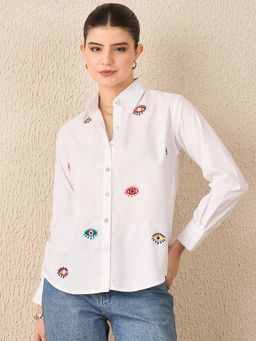 Uptownie - Women White Embroidered Shirt
