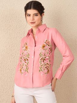 Uptownie - Women Pink Embroidered Shirt