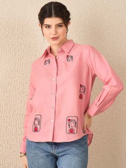 Uptownie - Women Pink Embroidered Shirt