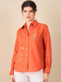 Uptownie - Women Orange Embroidered Shirt