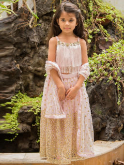 Fairies Forever - Pink Embellished & Sequined Lehenga Choli With Dupatta (Set of 3) (9-10 Years)