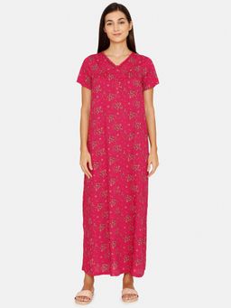 Zivame - Plum Romance Woven Full Length Nightdress - Jazzy - Pink