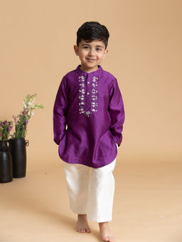 LAAD In every touch - Boys Purple Embroidered Phulwari Kurta with Pyjama