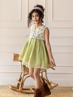 LAAD In every touch - Girls Green Self Design Dress with Jacket