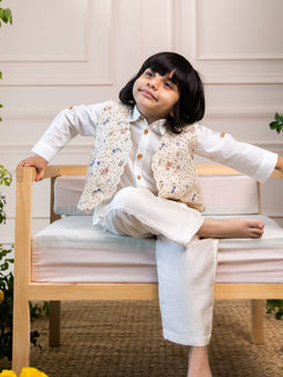 LAAD In every touch - Unisex White Hand Embroidered Shirt with Pant & Jacket (Set of 3)