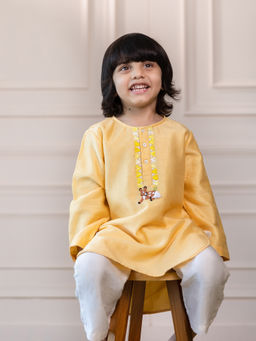 LAAD In every touch - Boys Orange Embroidered Kurta with Pyjama