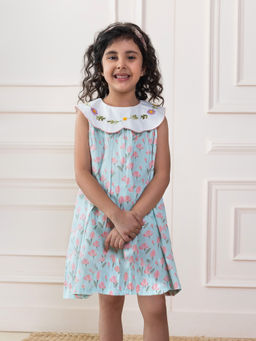 LAAD In every touch - Girls Blue Hand Embroidered Dress