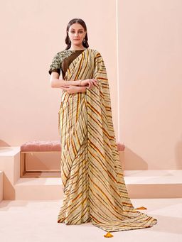 Odette - Printed Striped Stylish Saree with Unstitched Blouse