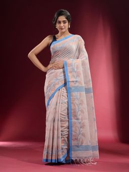 CHARUKRITI - Beige with Floral and Foliage Design Saree with Unstitched Blouse
