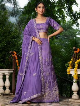 HOUSE OF JAMOTI - Purple Silk Blend Embellished Lehenga with Choli and Dupatta