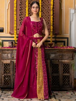 HOUSE OF JAMOTI - Multi-Color Organza Embroidered Lehenga with Choli and Dupatta