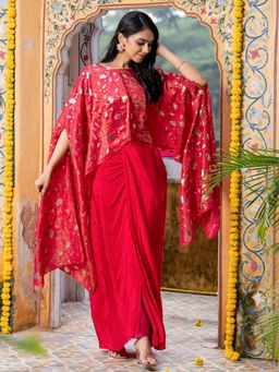 HOUSE OF JAMOTI - Pink Crepe Floral Skirt with Blouse