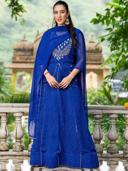 HOUSE OF JAMOTI - Blue Georgette Embellished Lehenga with Choli and Dupatta