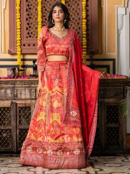 HOUSE OF JAMOTI - Pink Tissue Printed Lehenga with Choli and Dupatta
