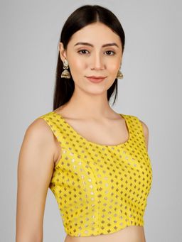Indy Raaga - Brocade Yellow Sleeveless Stitched Blouse