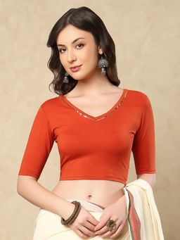 SALWAR STUDIO - Hand Block V-Neck Stretchable Stitched Blouse