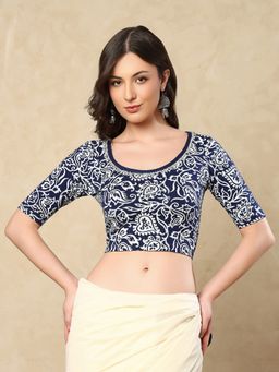 SALWAR STUDIO - Hand Block Round Neck Stretchable Stitched Blouse