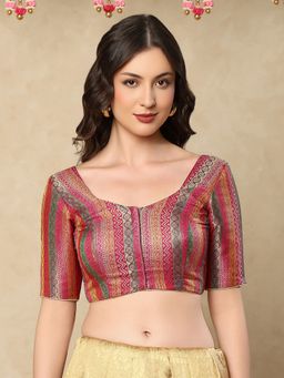 SALWAR STUDIO - Purple Brocade Sweetheart Neck Stitched Blouse