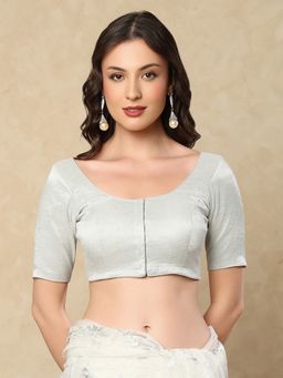 SALWAR STUDIO - Silver Tissue Round Neck Stitched Blouse