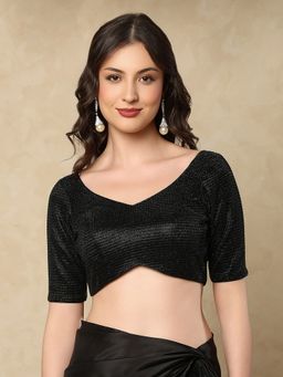 SALWAR STUDIO - Black Shimmer Sweetheart Neck Stitched Blouse