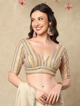 SALWAR STUDIO - Gold Georgette Plunging V-Neck Stitched Blouse