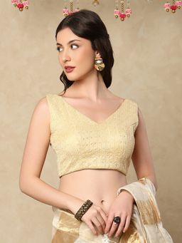 SALWAR STUDIO - Golden Georgette V-Neck Readymade Sleeveless Stitched Blouse