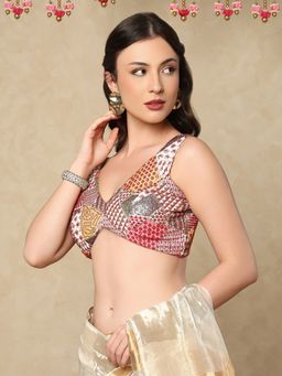 SALWAR STUDIO - Multi Color Embroidered V-Neck Sleeveless Stitched Blouse