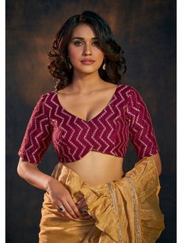 SALWAR STUDIO - Wine Georgette V-Neck Stitched Blouse