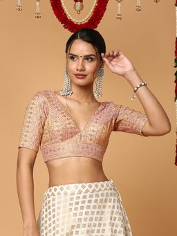SALWAR STUDIO - Golden Silk Embroidered Stitched Blouse