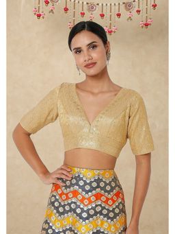 SALWAR STUDIO - Golden Silk Embroidered Stitched Blouse