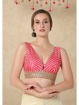 SALWAR STUDIO - Pink Silk Sleeveless Stitched Blouse