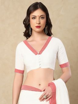 SALWAR STUDIO - White Pure Cotton V-Neck Stitched Blouse