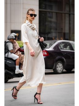 Saltpetre - Women Tencel Solid Cream Dress